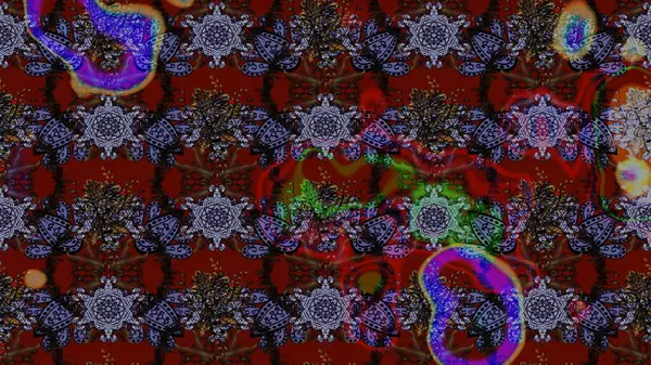 Küçük çiçekteki sevimli çiçek deseni. Bir sürü kahverengi, kırmızı ve siyah soyut çiçekli tropik eskiz deseni. Varicolobrown, kırmızı ve siyah raster çizimi.