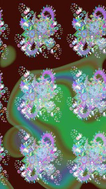 Yeşil kıvırcık çiçekler yeşil renkte şekillenir. Raster illüstrasyonu. Klasik çiçek tasarım elementleri.