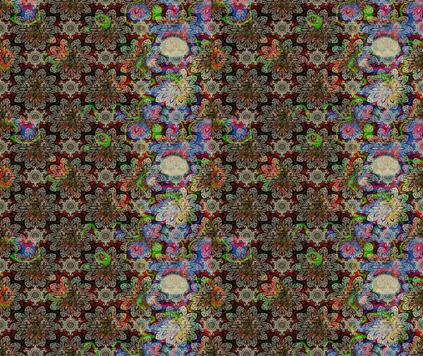 Üzerinde gelincikler ve vadi zambakları olan renkli çiçek desenli nakış deseni. Tekstil tasarımı için gri renkli geleneksel halk çiçekleri buketi.