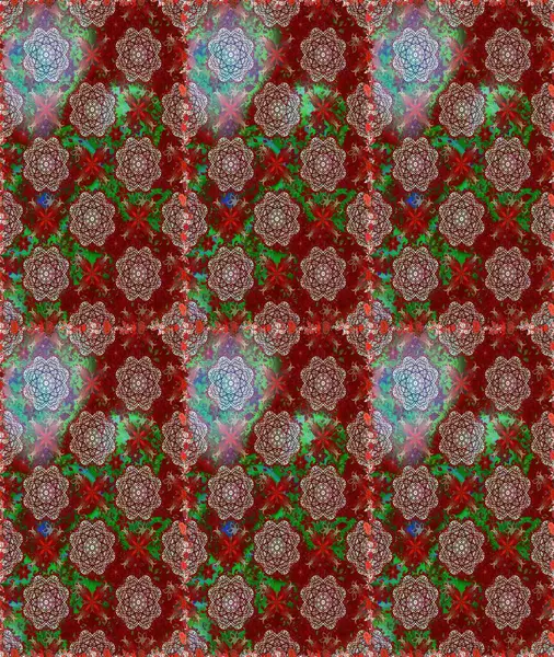 İşlemeli çiçekli, dikişsiz desen. Renkli grunge renkli çiçeklerle soyut bir arka plan oluşturur. İzler, kumaş, duvar kağıtları, tekstil için raster dokusu.