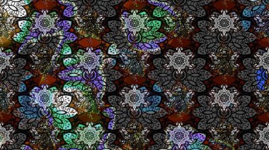 Eskiz klasiği. Düz Çiçek Elementleri Tasarımı. Renkli Bahar Teması eskiz kalıbı. Raster Şirin kumaş deseni.