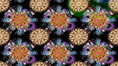 Siyah renkli çiçekler. Renkli Bahar Teması eskiz kalıbı. Raster illüstrasyonundaki çiçek desenli çizim. Düz Çiçek Elementleri Tasarımı.