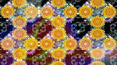 Kumaş desenli papatya çiçeği detayı. Sarı renkte çiçekler.