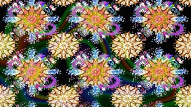 Düz Çiçek Elementleri Tasarım Raster illüstrasyonu. Renkli Bahar Teması eskiz kalıbı. Siyah renkli çiçekler. Çiçek eskiz kalıbı geçmişi.