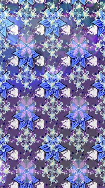 Raster illüstrasyonundaki çiçek desenli çizim. Suluboya tarzında mavi renkte çiçekler.