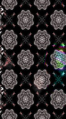 Raster illüstrasyonu. Siyah renklere karalamalı çiçek deseni çiz.