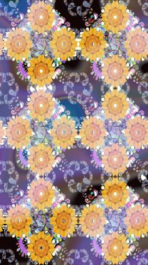 Raster illüstrasyonu. Bej renklerde. Çiçek buketleriyle klasik tarzda eskiz deseni.