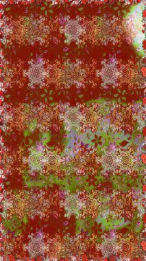 Klasik taslak çizimi. Çiçeksel kahverengi ve kırmızı dikişsiz desen. Raster çiçek izi. Raster Yumuşak kumaş deseni.