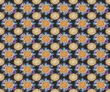 Düz Çiçek Elementleri Tasarımı. Raster illüstrasyonunda kusursuz çiçek deseni. Gri ve bej renkli çiçekler. Renkli Yaz Temalı Kusursuz Arkaplan.