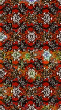 Raster illüstrasyonundaki çiçek desenli çizim. Süslü kumaş deseni. Düz Çiçek Elementleri Tasarımı. Renkli Bahar Teması çizim şablonu.