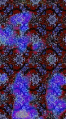 Çizim çiçek deseni duvar kâğıdı olarak kullanılabilir. Mor, mavi ve siyah renkte çiçekler. Raster illüstrasyonu.