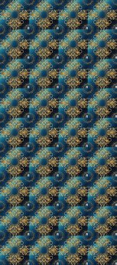 Altın desenli mavi, gri ve kahverengi renkler ve altın elementler. Raster geleneksel oryantasyon süsü. Kusursuz klasik altın desen.