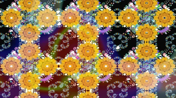 Kumaş desenli papatya çiçeği detayı. Sarı renkte çiçekler.