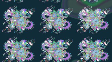 Çiçek süslemeli çizim deseni. Mavi renkli çiçekler. Raster illüstrasyonu.