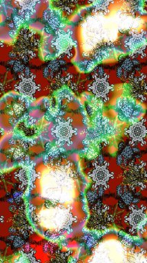 Desen, çizim, çiçek sınırı. Eski moda arka plan. Çiçek çelengi. Güzel, parlak, pürüzsüz kumaş, tuval. Kıvırcık, parlak örgü. Raster illüstrasyonu.