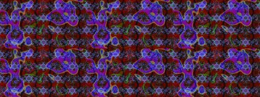 Raster illüstrasyonu. Kahverengi, mor ve kırmızı renkte çiçekler. El çizimi çiçekli soyut çizim deseni.