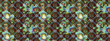 Raster illüstrasyonu. Çiçek ve yapraklı karalama şeklinde Raster çiçek deseni. Yeşil, mavi ve kahverengi renklerde bahar çiçekleri..