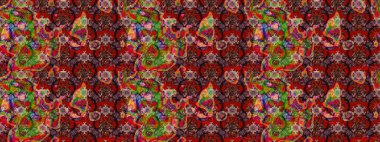 Üst manzara, yumuşak kahverengi, kırmızı ve yeşil renkli. Manzaralı çiçek deseni. Çiçek kompozisyonu, el boyası, hassas şablon. Sevgililer günü ve tebrik kartı konsepti için şık bir davet.