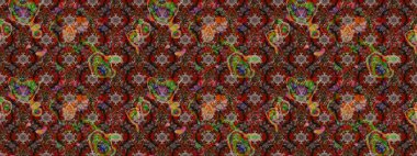 Raster illüstrasyonu. Kahverengi, kırmızı ve nötr renklerde çiçekler. Çiçek deseni. Kahverengi, kırmızı ve nötr renkler üzerine çiçek çizimi. Şatafatlı bahar bahçesi dokusu.