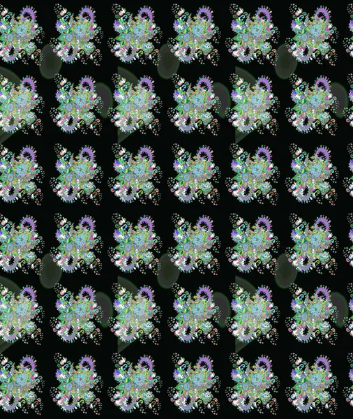 Asya tekstil tarzında. Düz Çiçek Elementleri Tasarımı. Güzel kumaş deseni. Raster illüstrasyonu. Çiçek desenli çizim. Renkli Bahar Teması çizim şablonu.