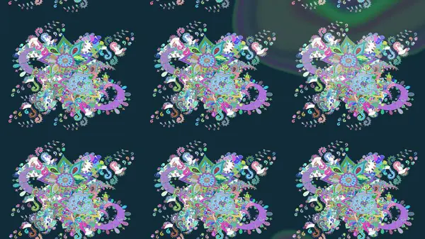 Çiçek süslemeli çizim deseni. Mavi renkli çiçekler. Raster illüstrasyonu.