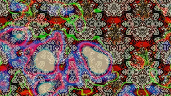 Yapraklı çiçekler ve kır renkli papatya çiçekleri. Raster - stok. Taslak arkaplan deseni.