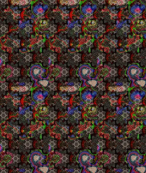 Moda baskısı, albüm, ambalaj kağıdı ve duvar kağıdı için zarif dekoratif süslemeler. Siyah renkte sevimli çiçekler. Raster illüstrasyonu. Küçük çiçekli basit bir çiçek çizimi..