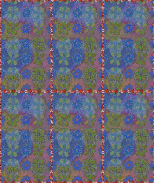 Suluboya tarzında mavi renkli çiçekler. Raster illüstrasyonunda kusursuz çiçek deseni.