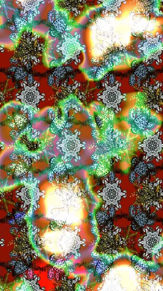 Desen, çizim, çiçek sınırı. Eski moda arka plan. Çiçek çelengi. Güzel, parlak, pürüzsüz kumaş, tuval. Kıvırcık, parlak örgü. Raster illüstrasyonu.