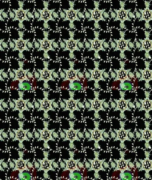 Siyah, nötr ve yeşil renkli güzel çiçekli eskiz deseni, suluboya çiçek deseni, duvar kağıdı, kart ya da kumaş için fayanslı. Raster..