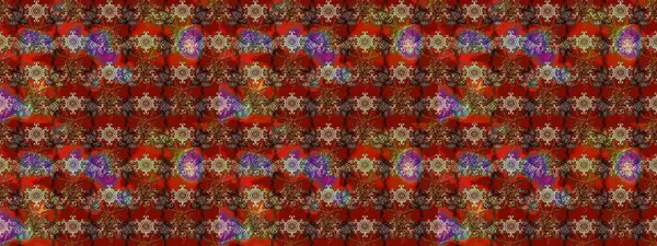 Raster illüstrasyonu. Raster illüstrasyonu. Çiçek desenli çizim. Kahverengi, kırmızı ve bej renkli çiçekler. Asya tekstil tarzında.