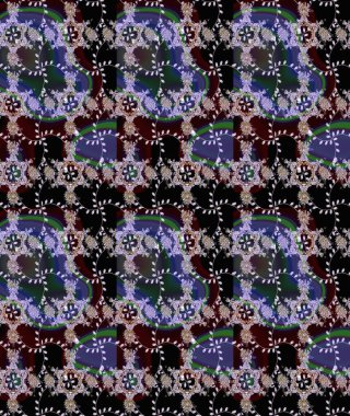 Raster illüstrasyonu. Siyah, nötr ve kahverengi renklerde. Çiçek buketleriyle klasik tarzda eskiz deseni.