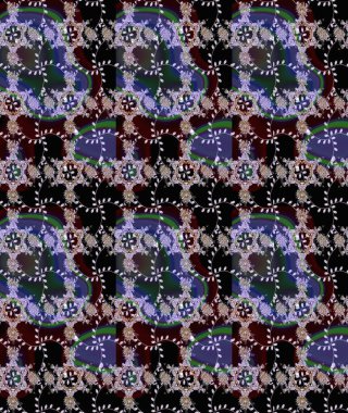 Raster illüstrasyonu. Siyah, nötr ve kahverengi renklerde. Çiçek buketleriyle klasik tarzda eskiz deseni.