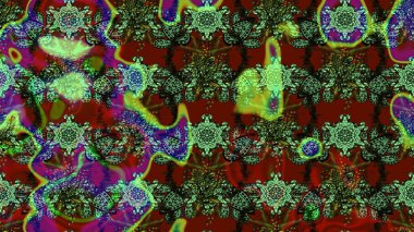 Yumuşak, yaz çiçekli arka plan. Yeşil, kırmızı ve kahverengi renkte çiçekler. Raster çiçek desenli ve çiçekli..