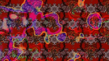 Raster Modaya uygun kumaş deseni. Renkli Bahar Teması eskiz kalıbı. Kırmızı, kahverengi ve siyah renkli şirin çiçek desenleri. Düz Çiçek Elementleri Tasarımı.