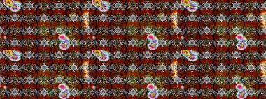 Gri, kahverengi ve kırmızı renklerde bahar çiçekleri. Çiçek ve yapraklı karalama şeklinde Raster çiçek deseni. Raster illüstrasyonu.