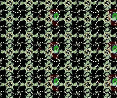 Siyah, nötr ve yeşil renkli güzel çiçekli eskiz deseni, suluboya çiçek deseni, duvar kağıdı, kart ya da kumaş için fayanslı. Raster..