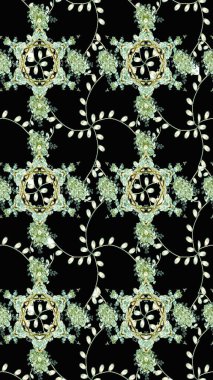 Siyah, nötr ve yeşil renkte çiçeklerle çizilmiş çiçek deseni. Çiçekler suluboya stilinde siyah, nötr ve yeşil renklerde.