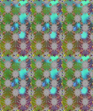 Raster illüstrasyonunda kusursuz çiçek deseni. Yeşil ve gri renkte çiçekler.