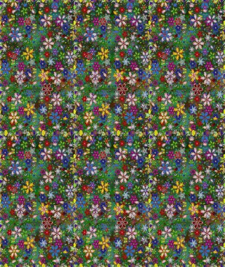 Raster illüstrasyonu. Çiçek buketleriyle klasik tarzda kusursuz desenler. Yeşil ve mavi renklerde.