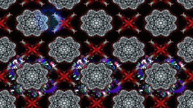 Raster Floral Illustration, Asyalı tekstil. Siyah renkli etnik çiçeklerle zarif eskiz deseni.