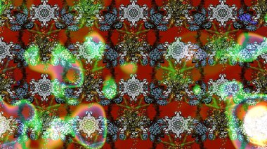 Çiçek desenli eskiz. Düz Çiçek Elementleri Tasarım Raster illüstrasyonu. Renkli Bahar Teması eskiz kalıbı. Kahverengi, yeşil ve kırmızı renkte çiçekler.