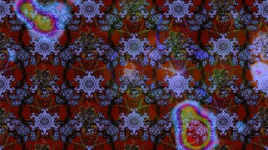 Kahverengi, mor ve siyah papatyalardan oluşan kahverengi, mor ve siyah bir desen. Kahverengi, mor ve siyah renklerde. Raster illüstrasyonu.