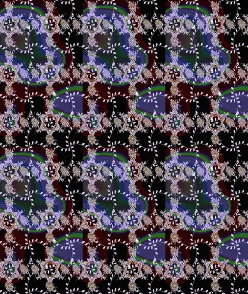 Raster illüstrasyonu. Siyah, nötr ve kahverengi renklerde. Çiçek buketleriyle klasik tarzda eskiz deseni.