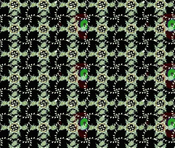 Siyah, nötr ve yeşil renkli güzel çiçekli eskiz deseni, suluboya çiçek deseni, duvar kağıdı, kart ya da kumaş için fayanslı. Raster..