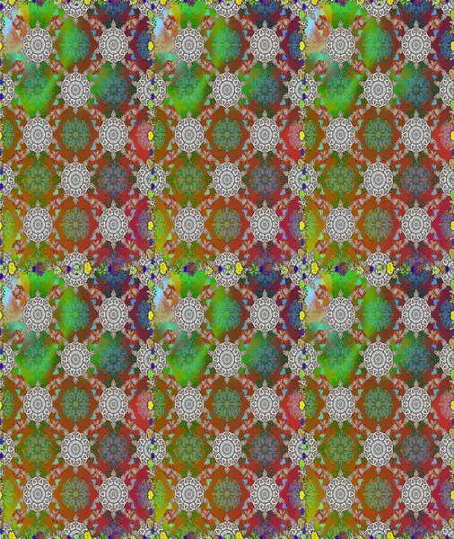 Raster illüstrasyonu. Kahverengi ve yeşil renklerde güzel bir tekstil. Çiçeklerle suluboya desenleri.