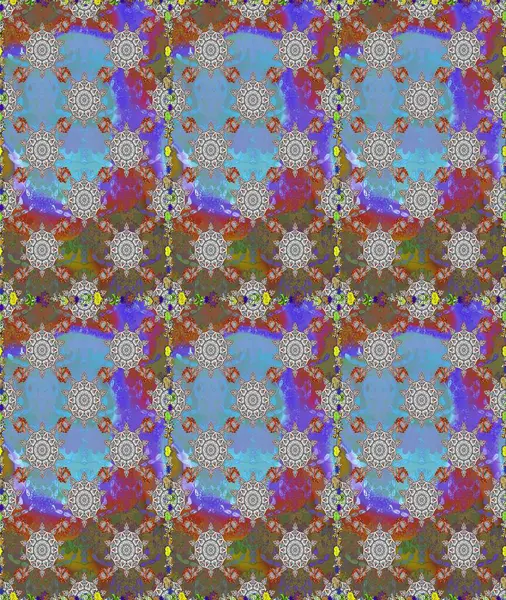 Kahverengi ve gri renkli çiçekler. Raster illüstrasyonu. Asya tekstil tarzında. Raster illüstrasyonu. Kusursuz çiçek deseni.