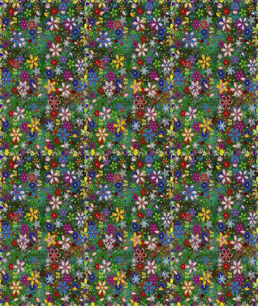 Raster illüstrasyonu. Çiçek buketleriyle klasik tarzda kusursuz desenler. Yeşil ve mavi renklerde.