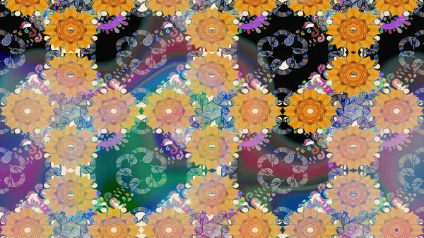 Eskiz geçmişi. Raster illüstrasyonu. Eski usul. Kumaş, tekstil, duvar kağıdı baskısı için. Renkli desenli eskiz deseni, bej çiçekler ve dekoratif elementler.