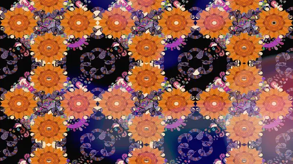 Çiçekli güzel suluboya desen. Turuncu renklerde. Raster illüstrasyonu.